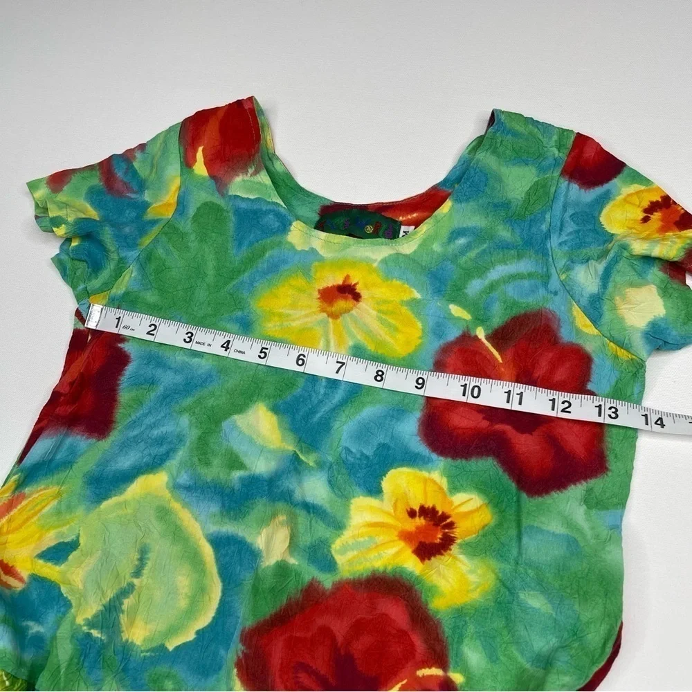 Jams World Dress Royal Hibiscus Rayon Hawaiian Summer Floral Girly Patchwork Med